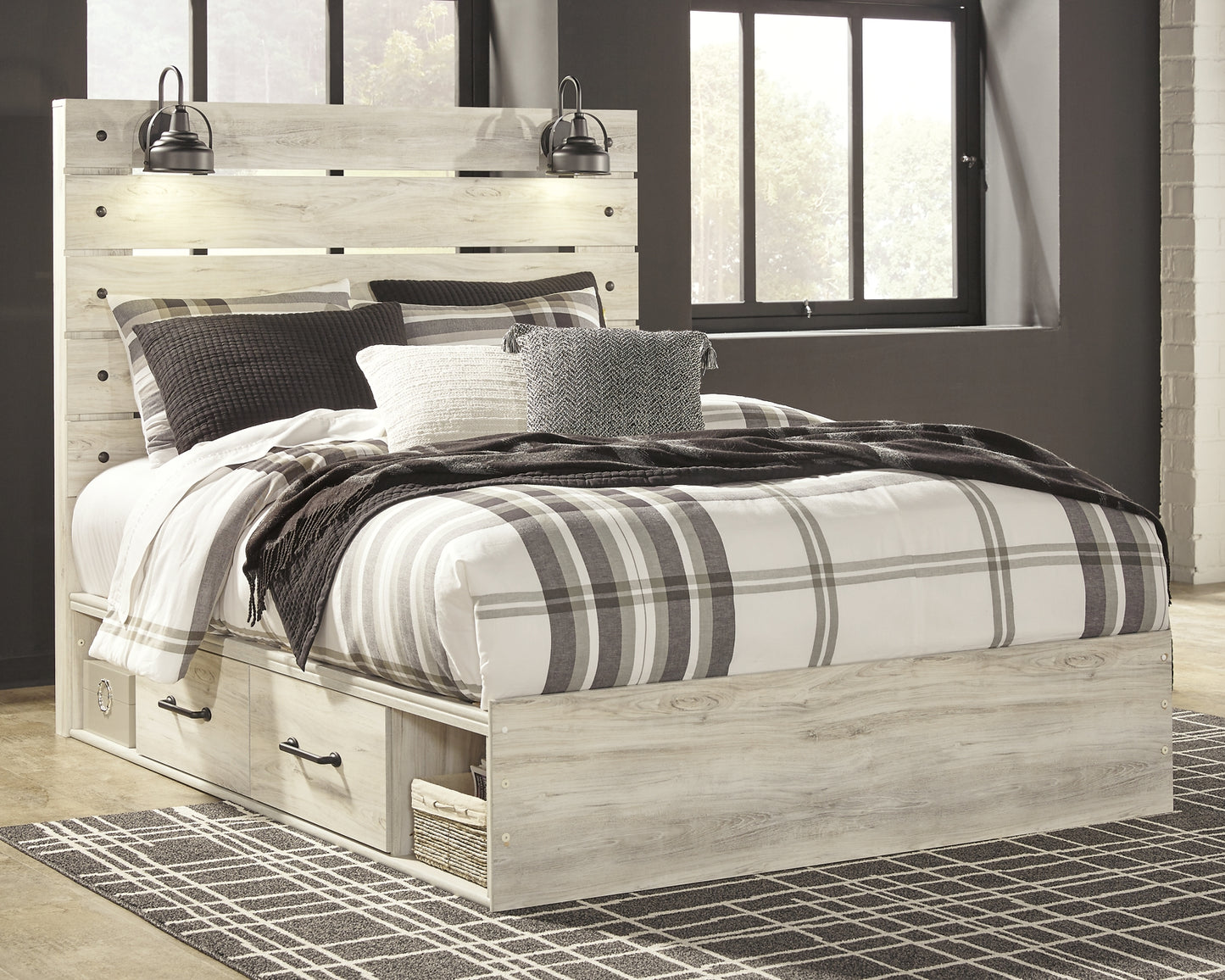 Cambeck Panel Bed With 2 Storage Drawers With Mirrored Dresser And Chest