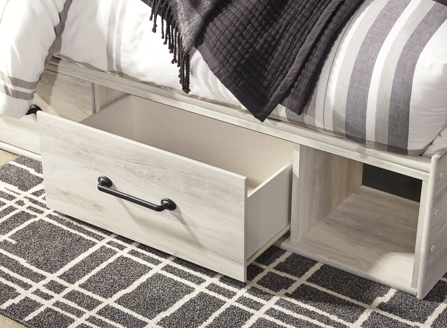Cambeck Panel Bed With 2 Storage Drawers With Mirrored Dresser And Chest