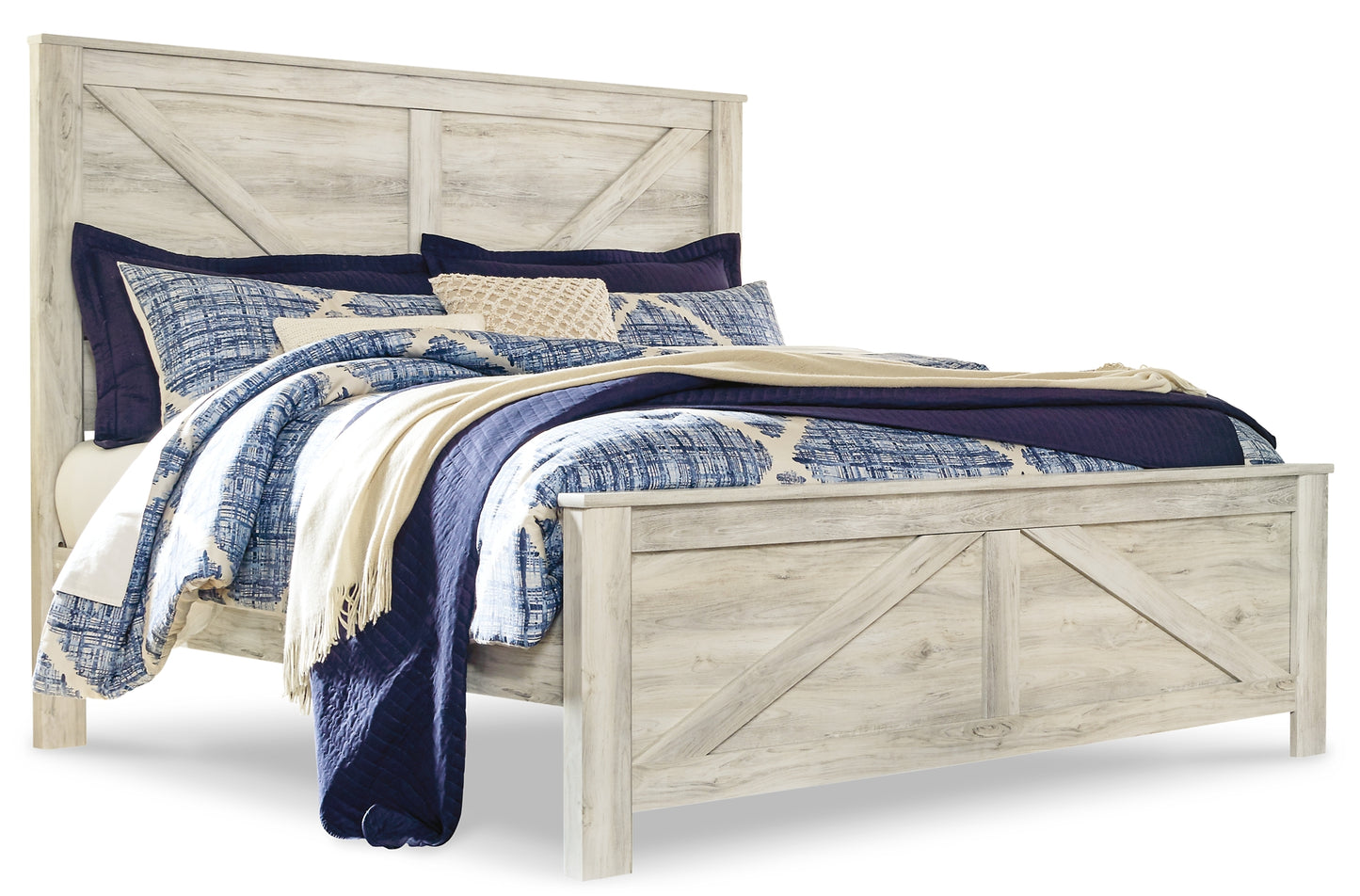 Bellaby Crossbuck Panel Bed With Mirrored Dresser And 2 Nightstands