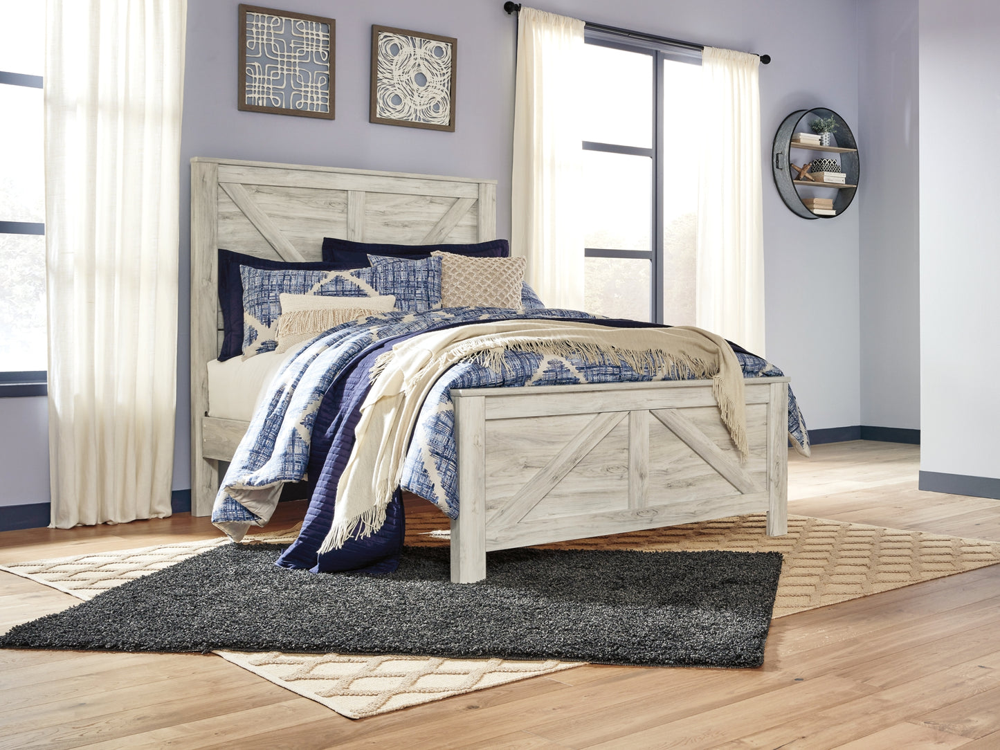 Bellaby Crossbuck Panel Bed With Mirrored Dresser And 2 Nightstands