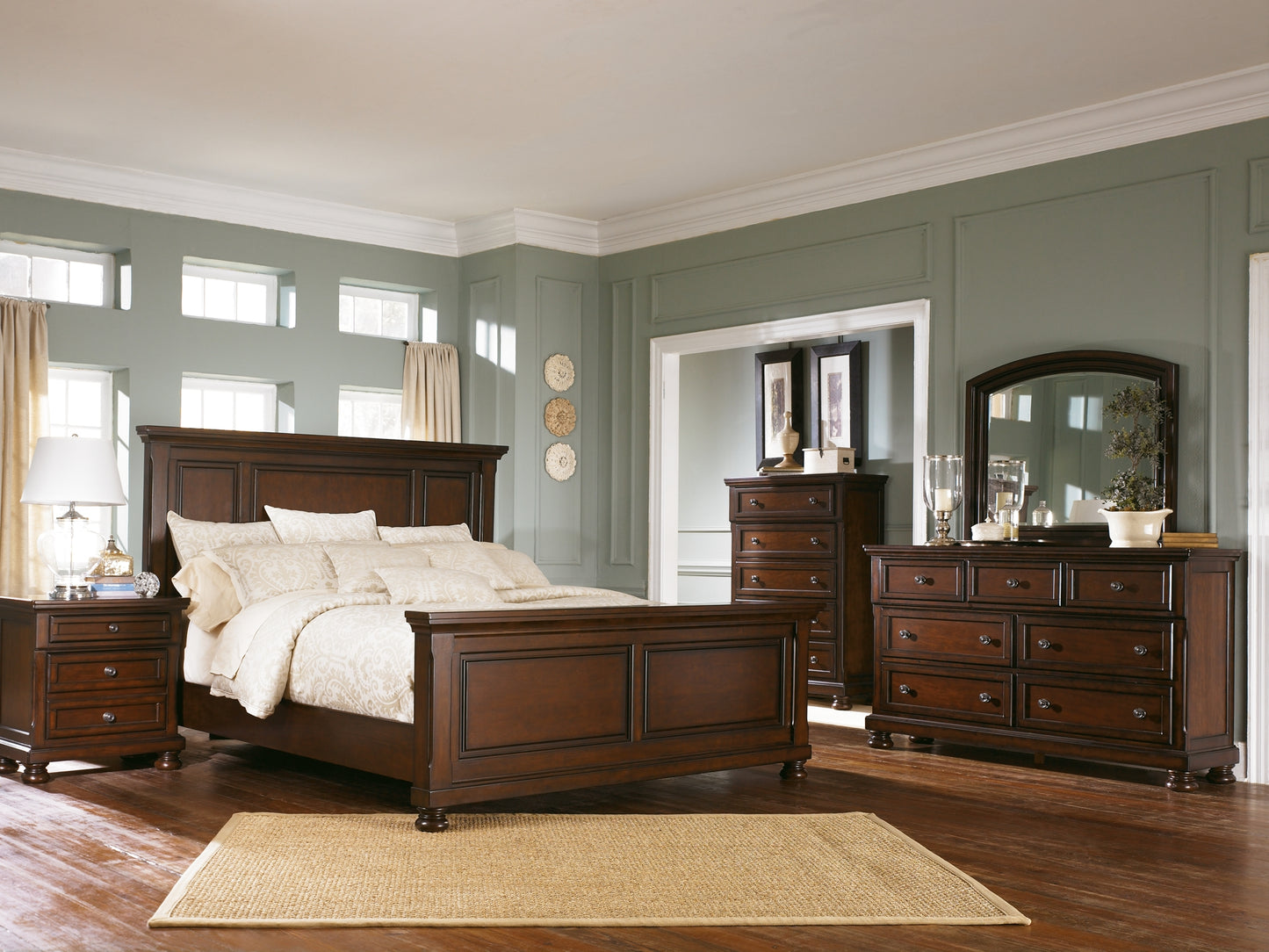 Porter Panel Bed With Mirrored Dresser And 2 Nightstands