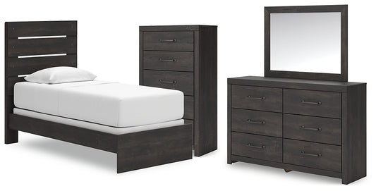 Hollivern Twin Panel Bed with Mirrored Dresser and Chest