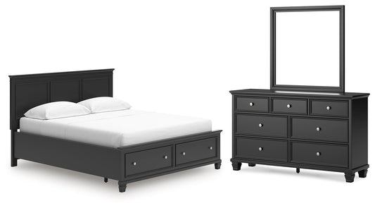 Lanolee California King Panel Storage Bed, Dresser and Mirror