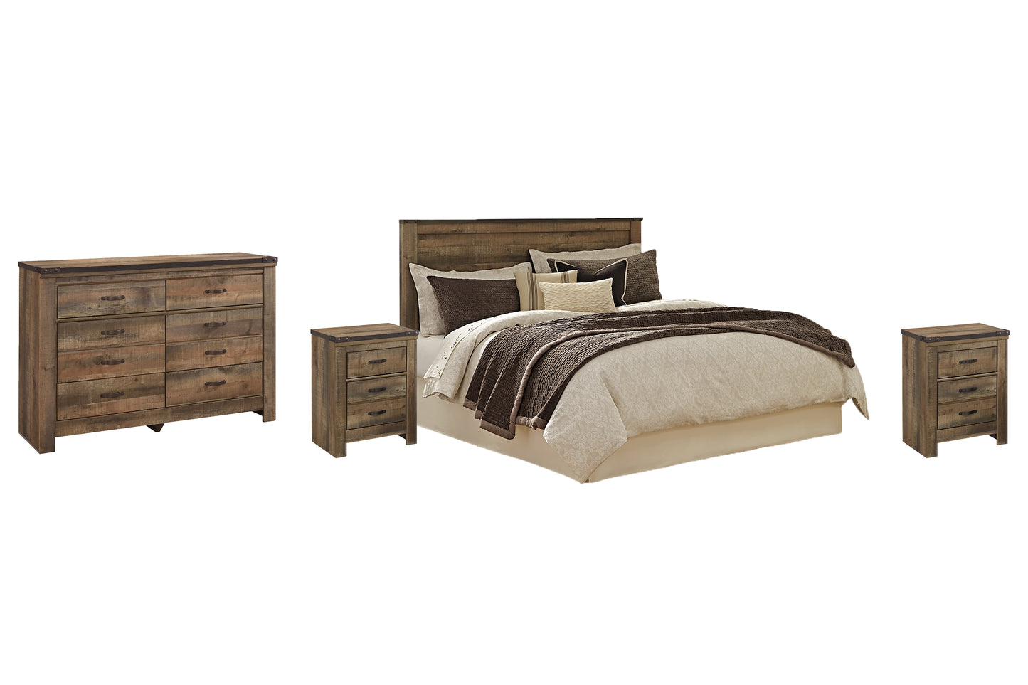 Trinell King/California King Panel Headboard with Mirrored Dresser and 2 Nightstands