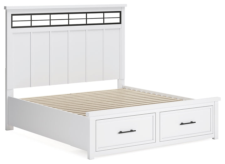 Ashbryn King Panel Storage Bed with Mirrored Dresser and Chest