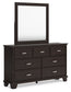 Covetown Queen Panel Bed with Mirrored Dresser, Chest and Nightstand