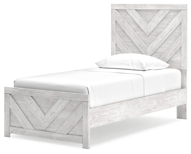Cayboni Twin Panel Bed with Mirrored Dresser and Chest