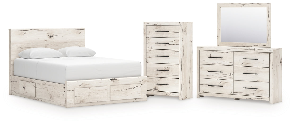 Lawroy Queen Panel Storage Bed with Mirrored Dresser and Chest