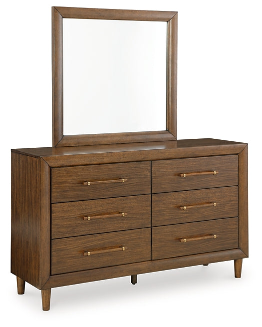 Lyncott California King Upholstered Bed with Mirrored Dresser and Chest