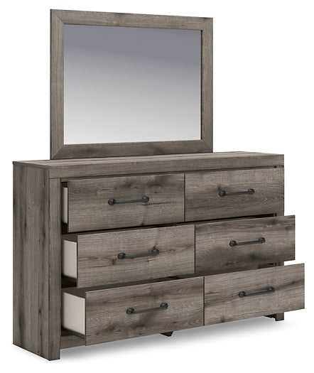 Graystorm Full Panel Bed with Storage with Mirrored Dresser and Chest