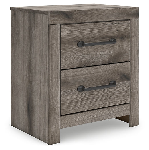 Graystorm King Panel Bed with Mirrored Dresser and Nightstand