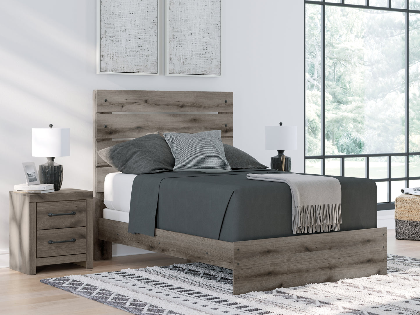Graystorm Full Panel Bed with Mirrored Dresser