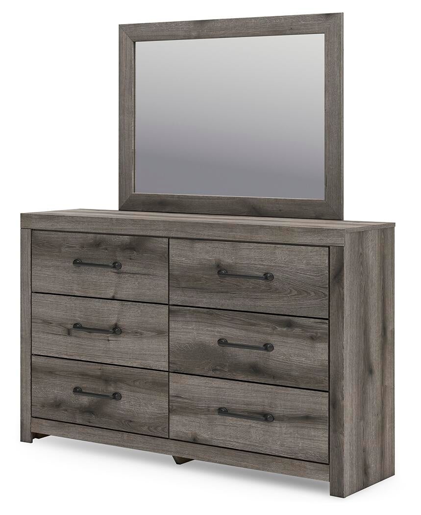 Graystorm Twin Panel Bed with Storage, Dresser and Mirror