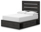 Delmorta Full Panel Bed with Storage, Dresser, Mirror and Nightstand