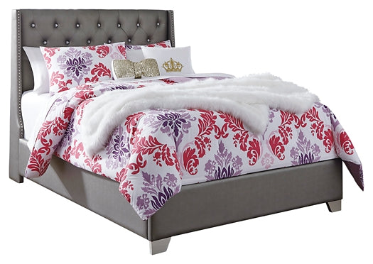 Coralayne Full Upholstered Bed with Mirrored Dresser and Chest