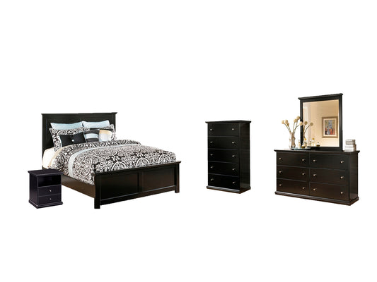 Maribel Queen Panel Bed with Mirrored Dresser, Chest and Nightstand