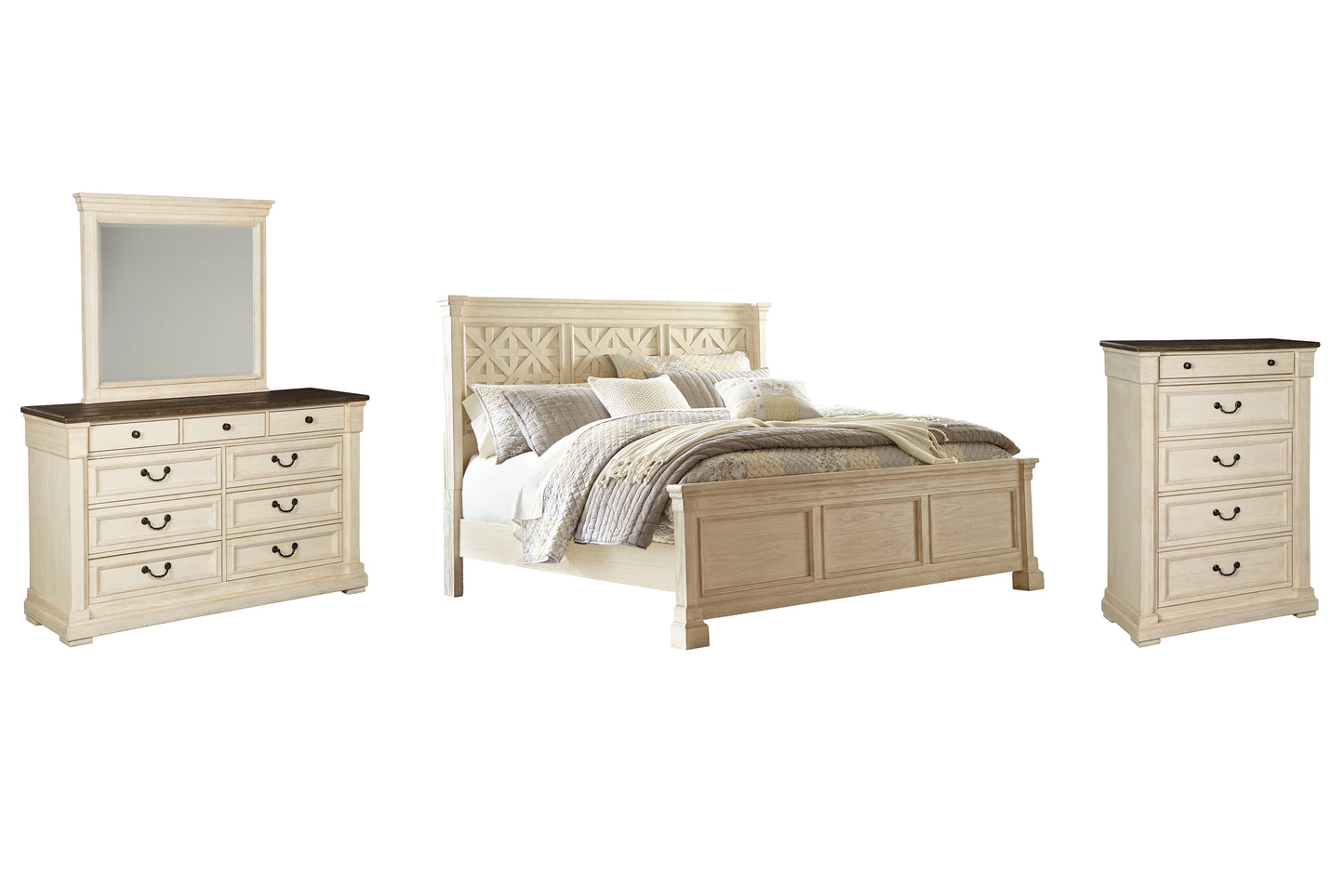 Bolanburg King Panel Bed with Mirrored Dresser and Chest