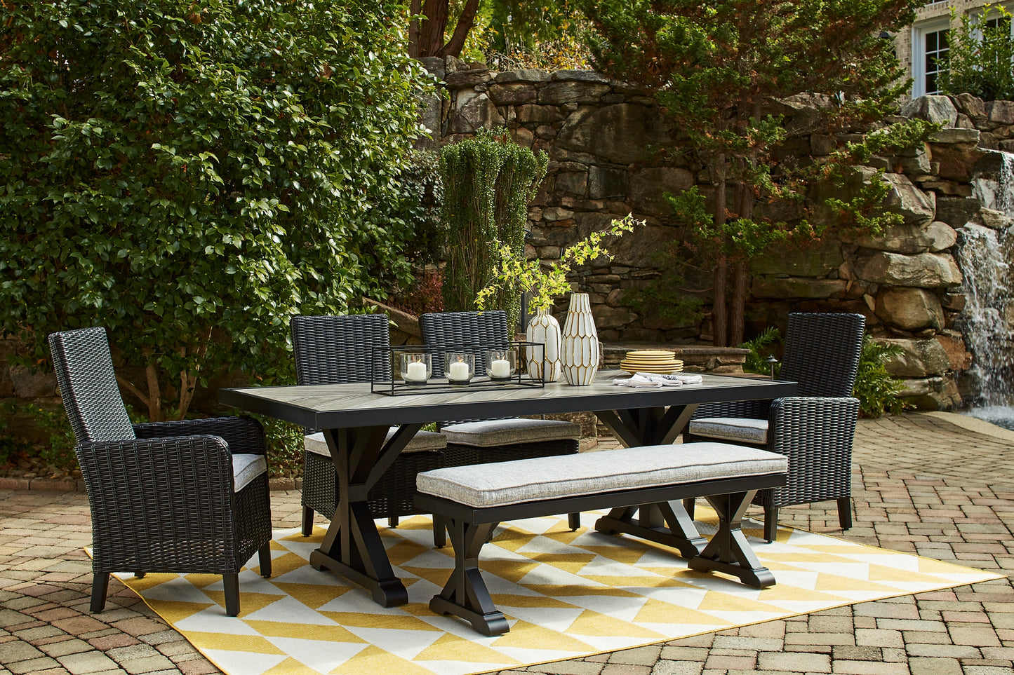 Beachcroft Outdoor Dining Table and 4 Chairs and Bench