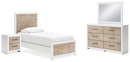 Charbitt Twin Panel Bed with Mirrored Dresser and Nightstand